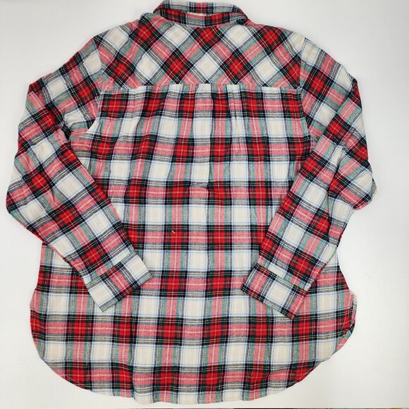 New Time & Tru Womens Large 12-14 White Red Green Plaid Button Up Flannel Shirt - Picture 3 of 11
